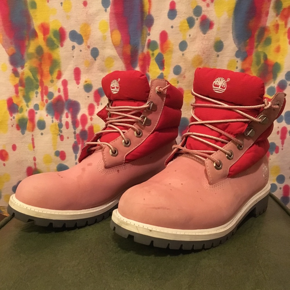 Pink & Red 650 Timberland Boots